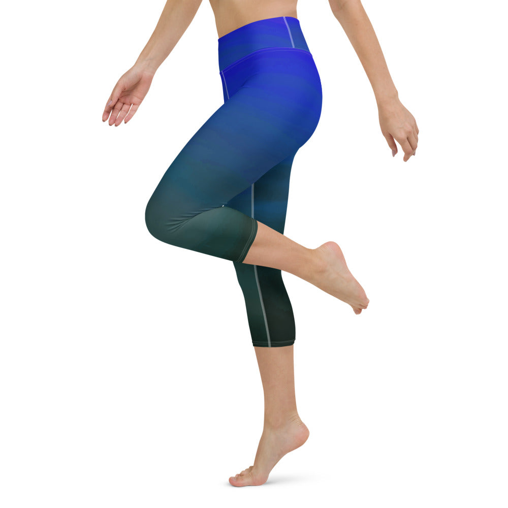 High Waist Blue Ombre Yoga Capri Leggings - Bloom Seventy Seven