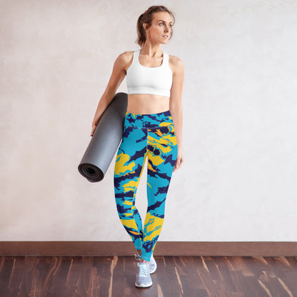 Blue & Yellow Print Yoga Leggings