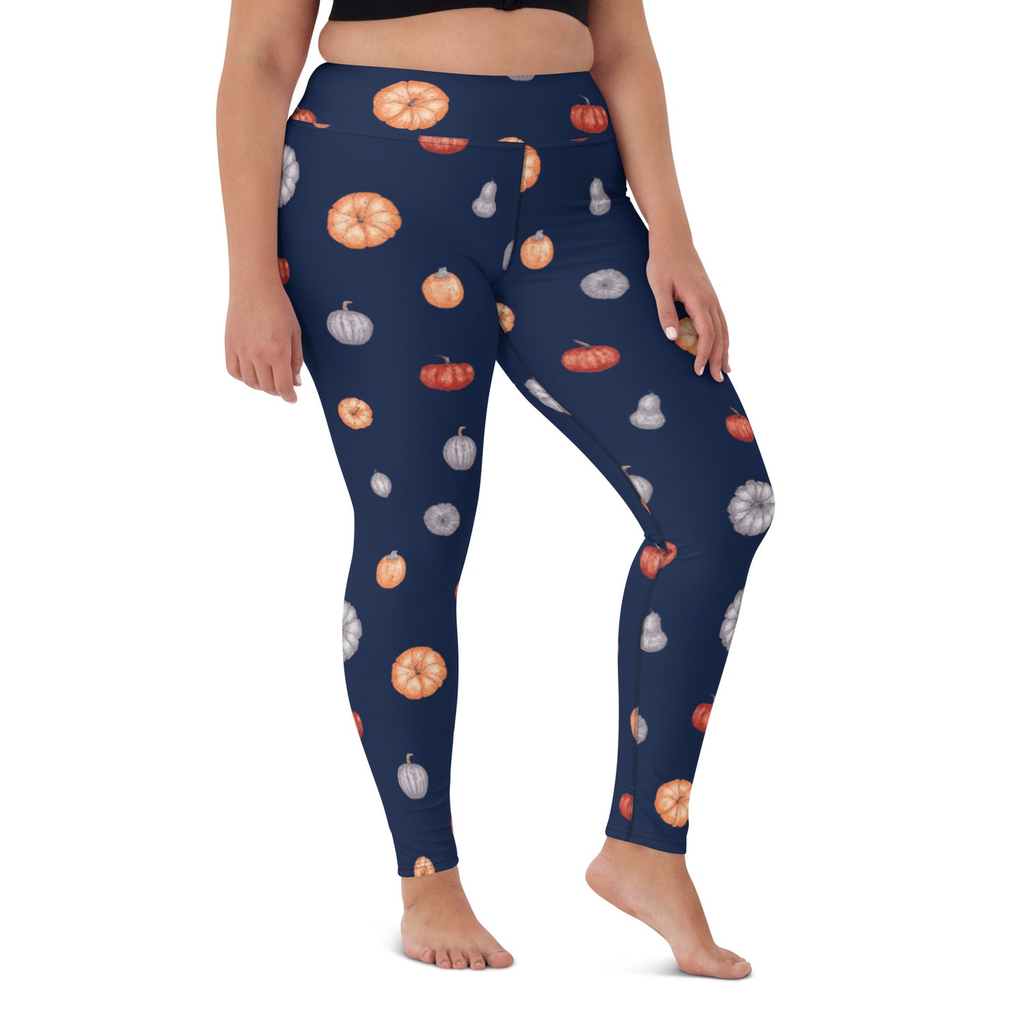 Multi-Color Pumpkins Print Yoga Leggings - Navy