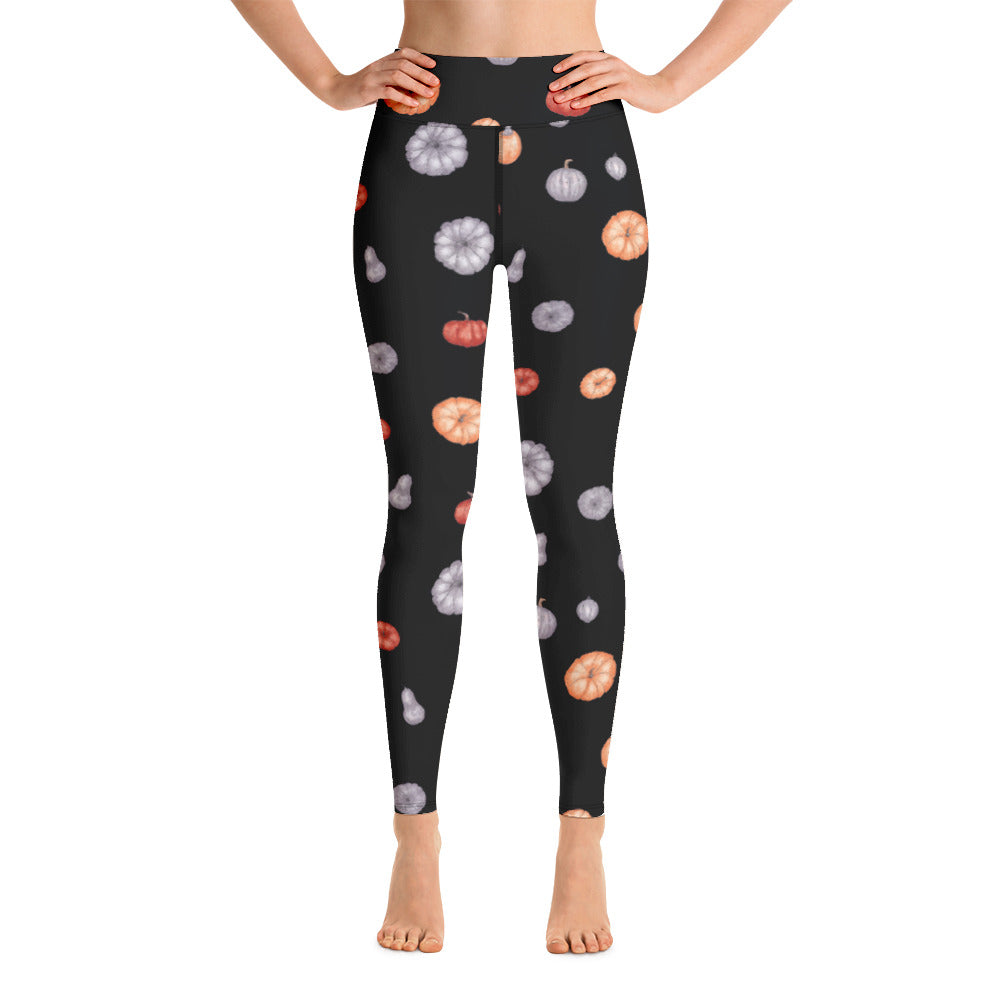 Multi-Color Pumpkins Print Yoga Leggings - Black