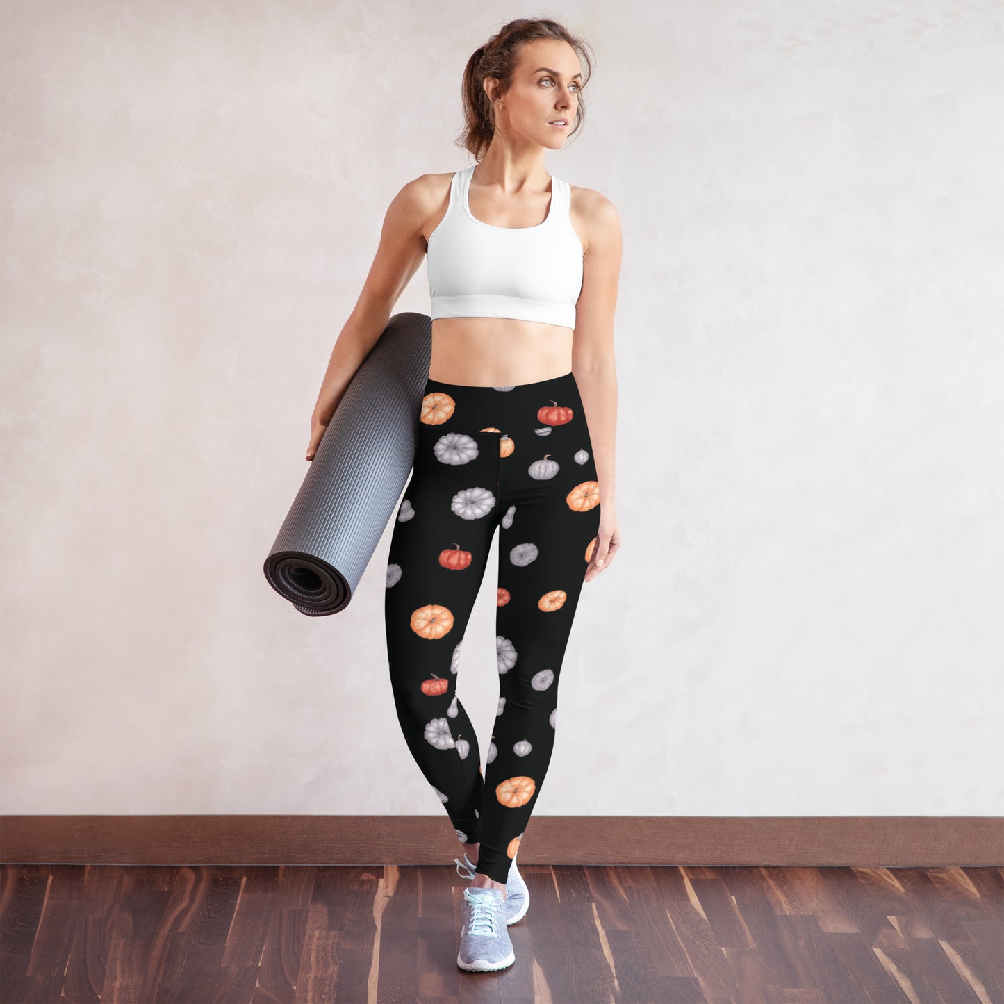 Multi-Color Pumpkins Print Yoga Leggings - Black