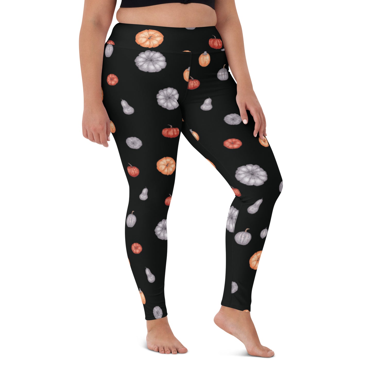 Multi-Color Pumpkins Print Yoga Leggings - Black