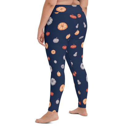 Multi-Color Pumpkins Print Yoga Leggings - Navy