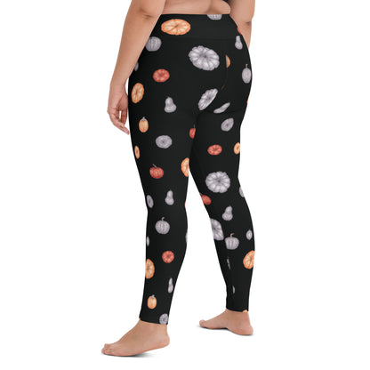 Multi-Color Pumpkins Print Yoga Leggings - Black