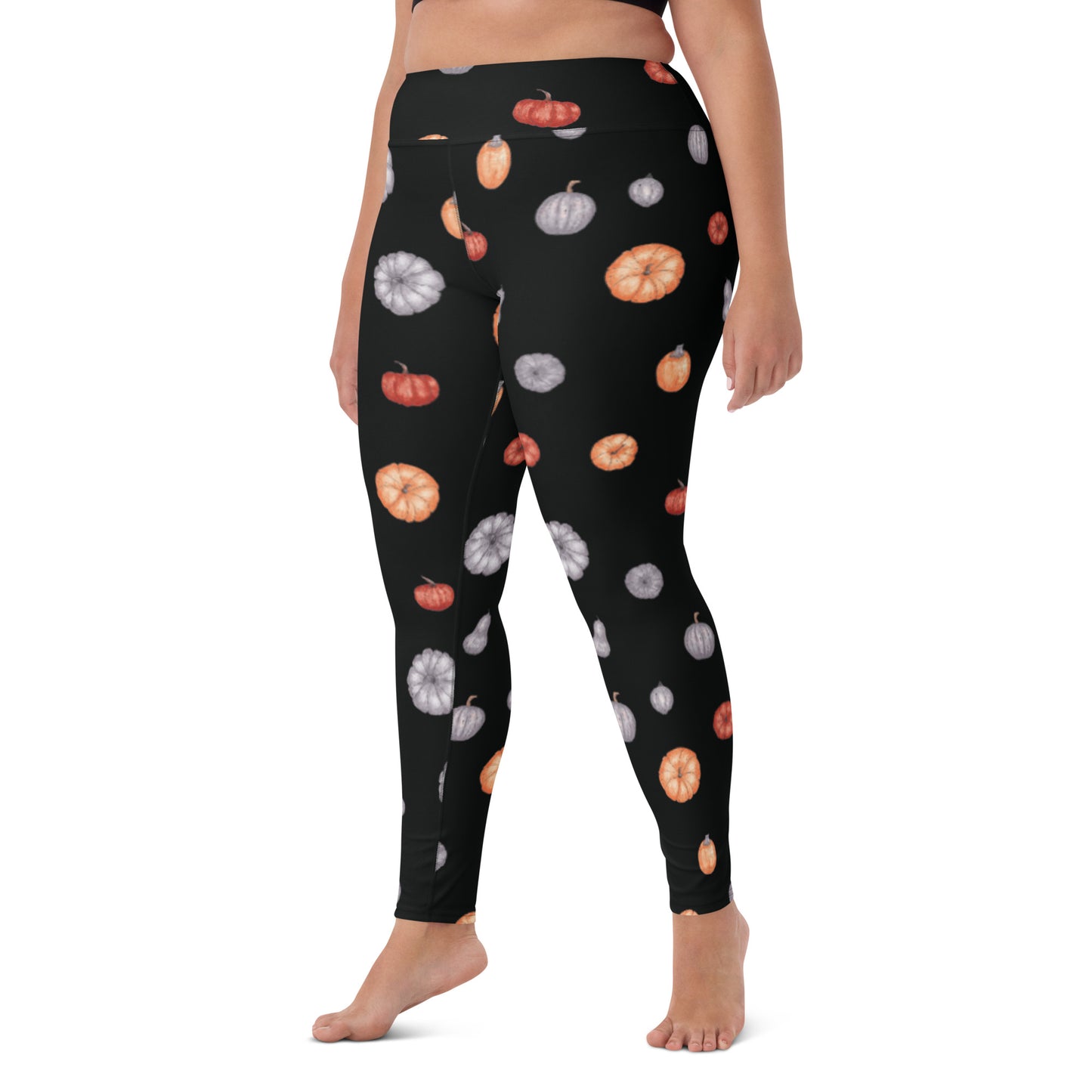 Multi-Color Pumpkins Print Yoga Leggings - Black