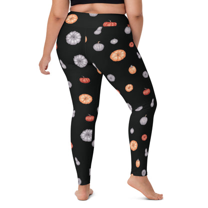 Multi-Color Pumpkins Print Yoga Leggings - Black