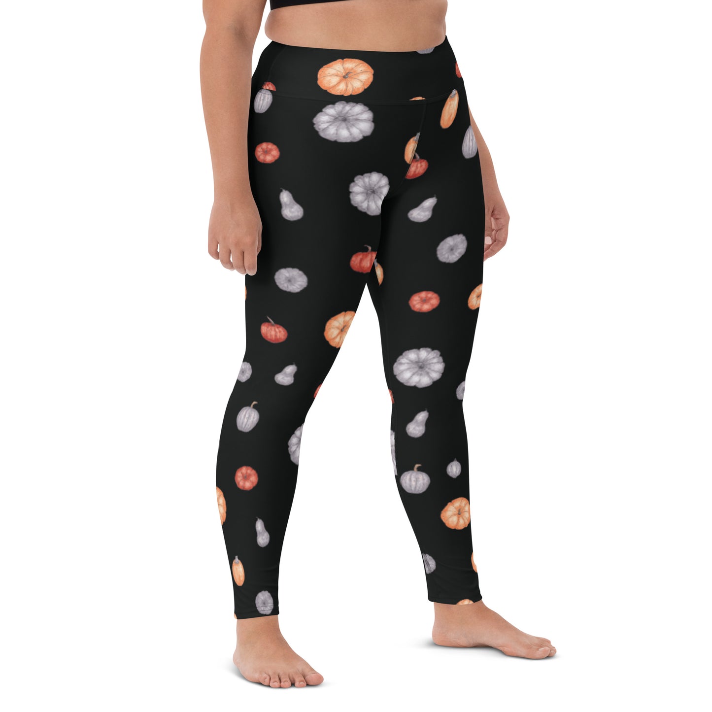 Multi-Color Pumpkins Print Yoga Leggings - Black