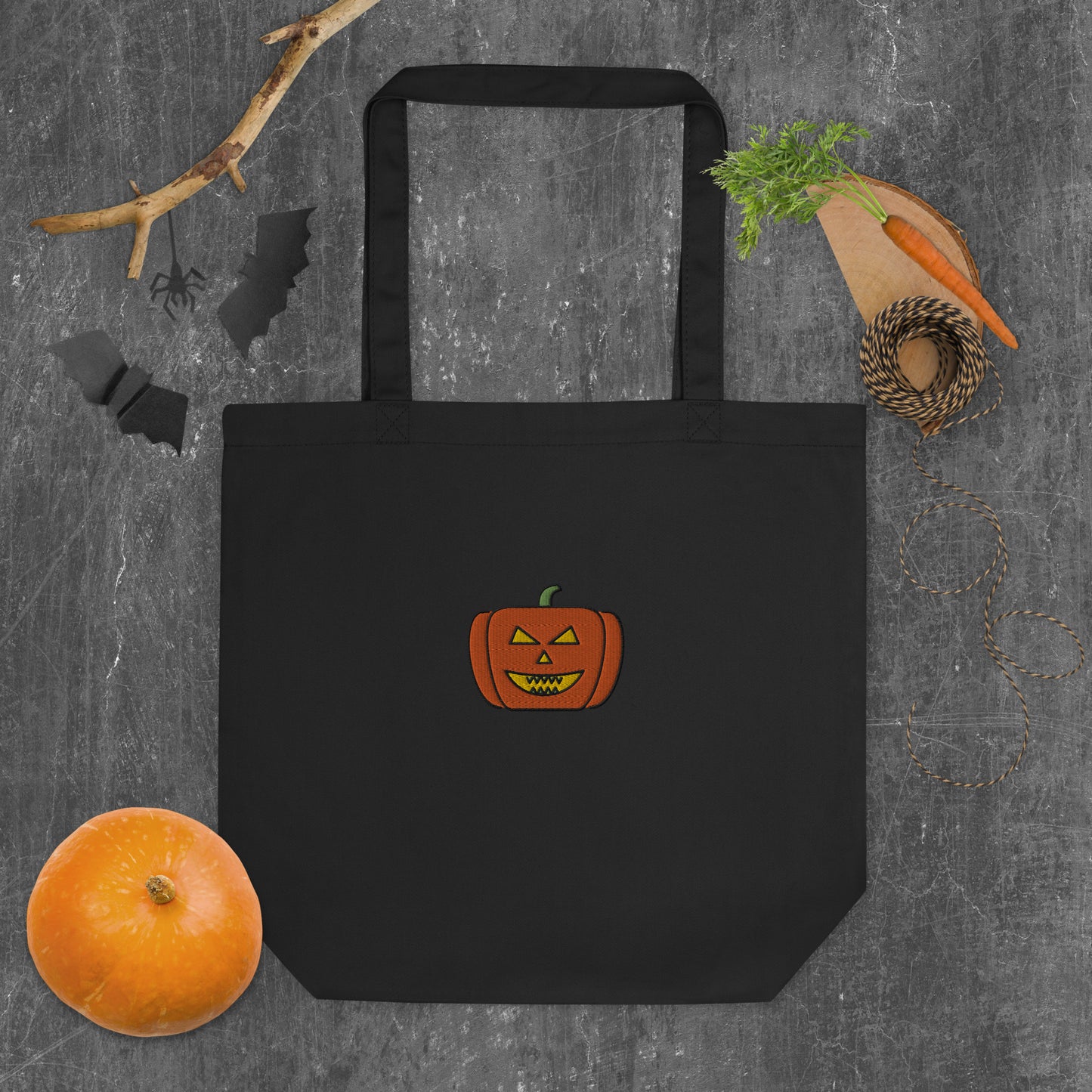 Jack'O-Lantern Evil Embroidered Halloween Pumpkin Eco Tote Bag