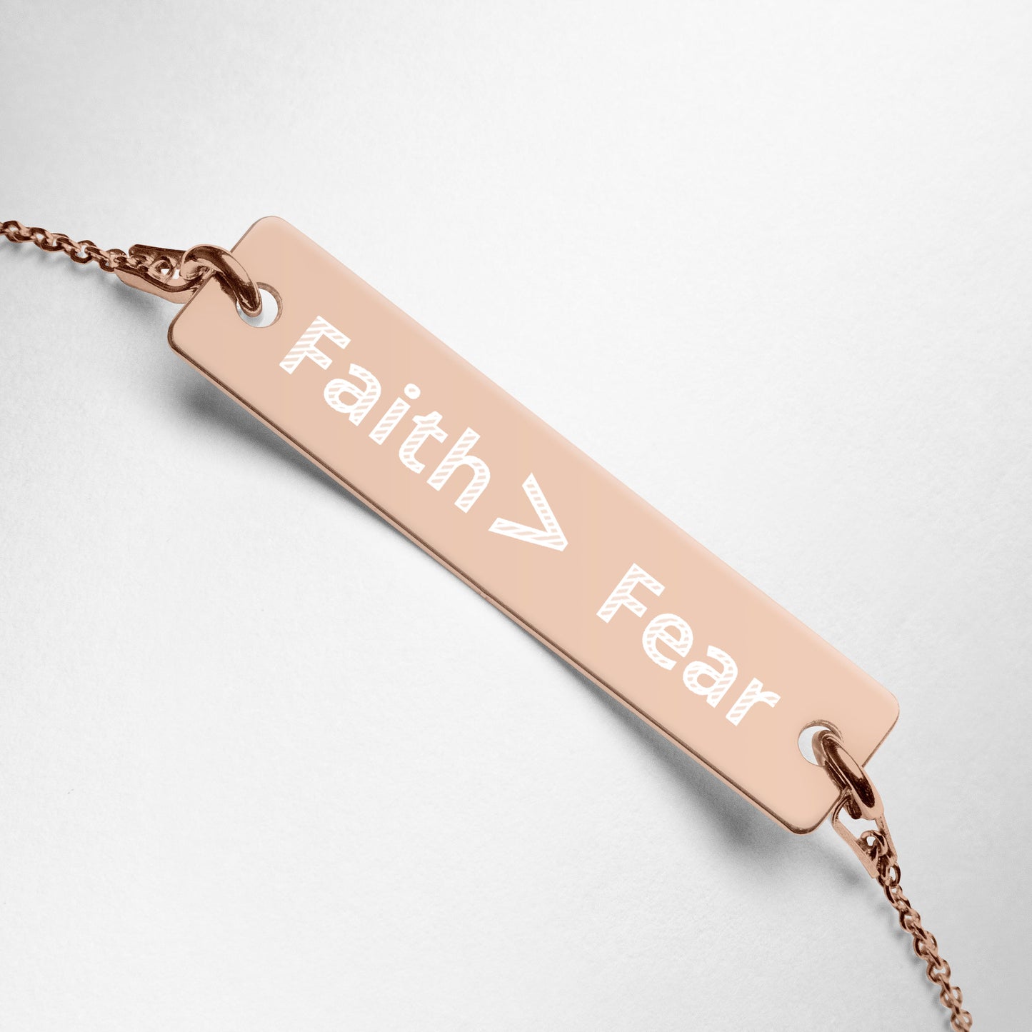 Faith > Fear Engraved Silver Bar Chain Bracelet