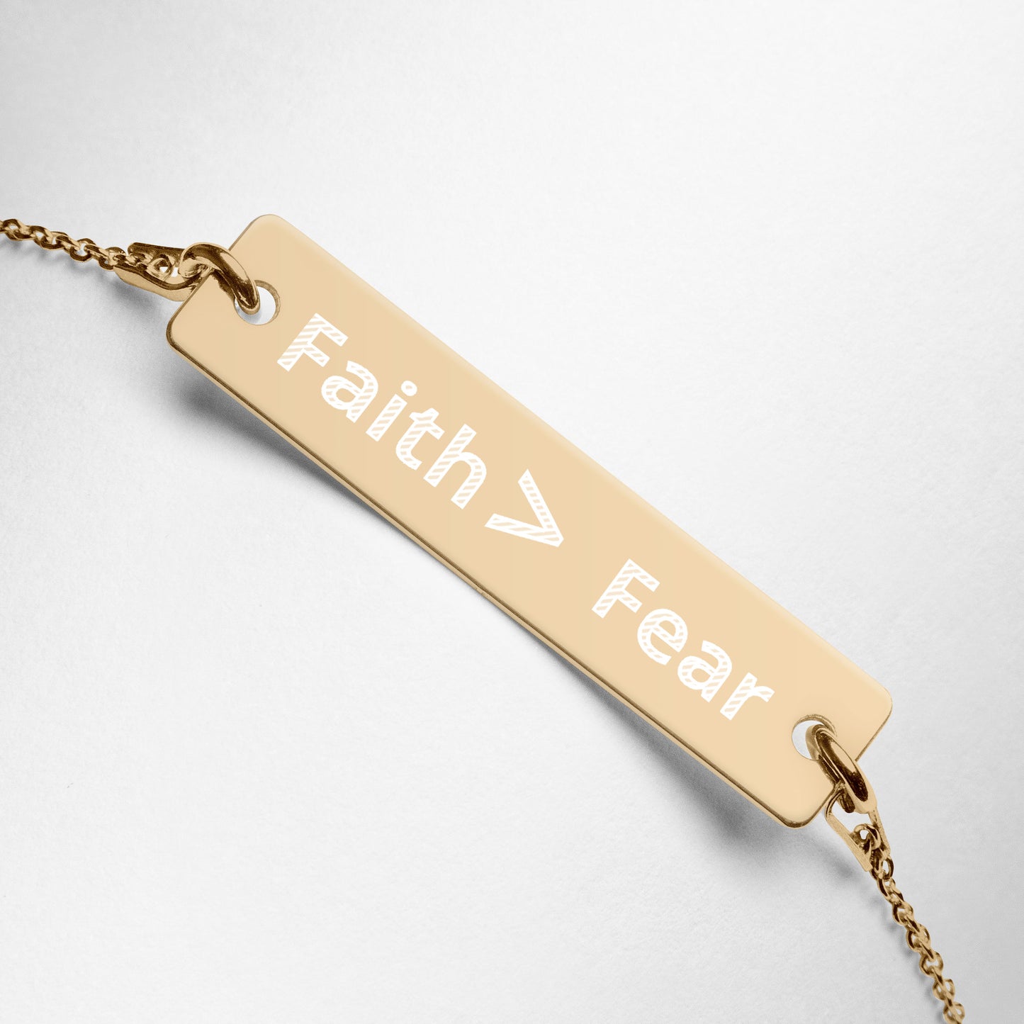 Faith > Fear Engraved Silver Bar Chain Bracelet