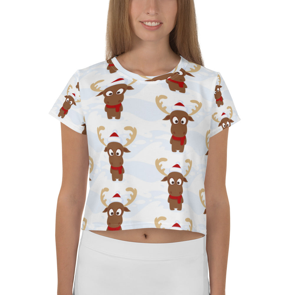 Little Reindeer Christmas Print Crop Tee