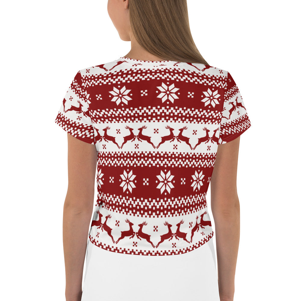 Woman's Snowflake Graphic Printed Crop Tee