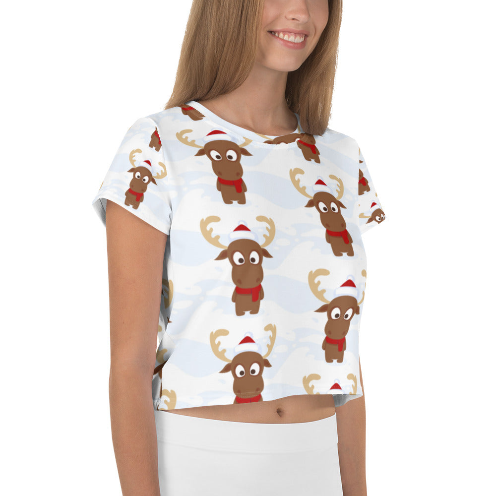 Little Reindeer Christmas Print Crop Tee