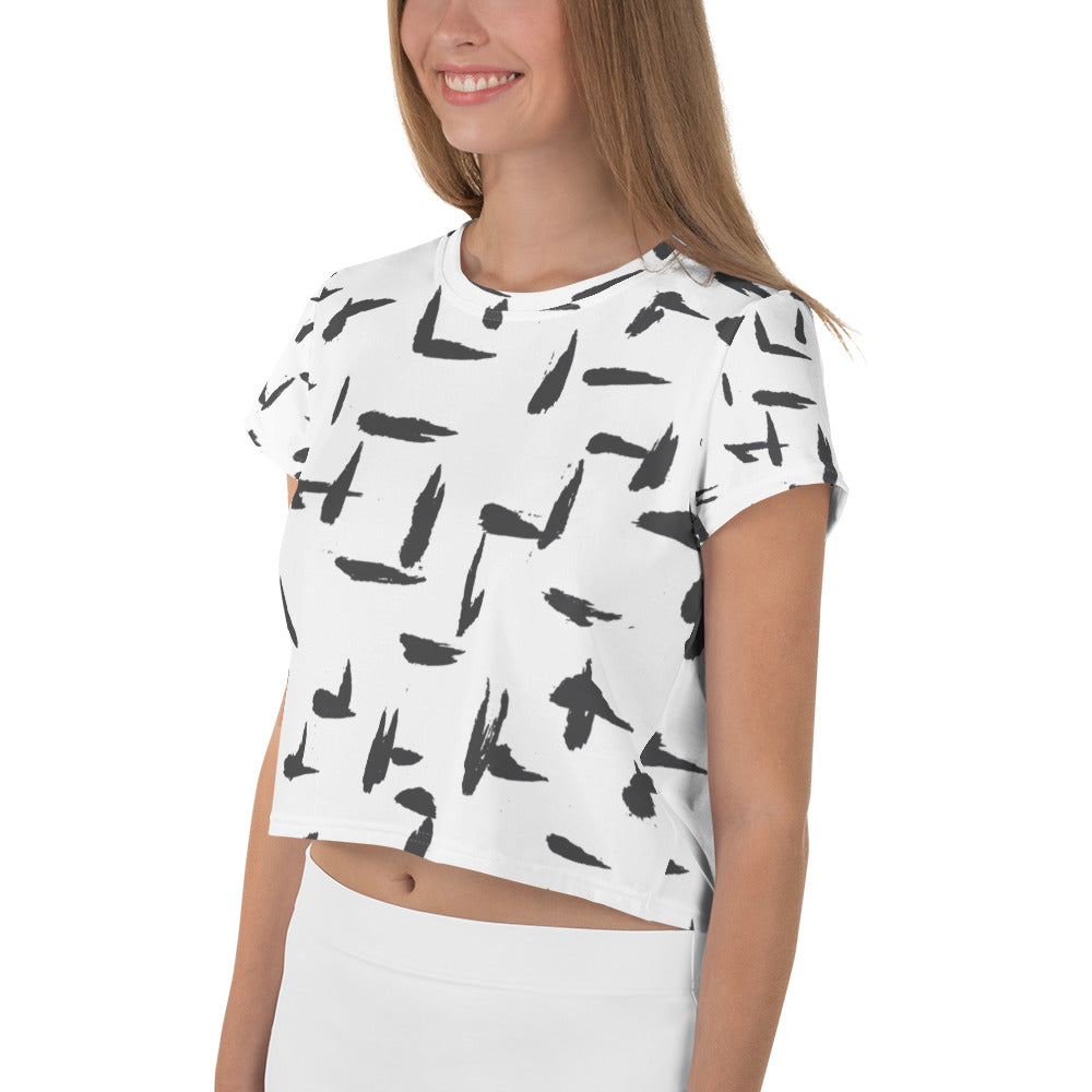 Black & White Inky Abstract  Print Crop Tee