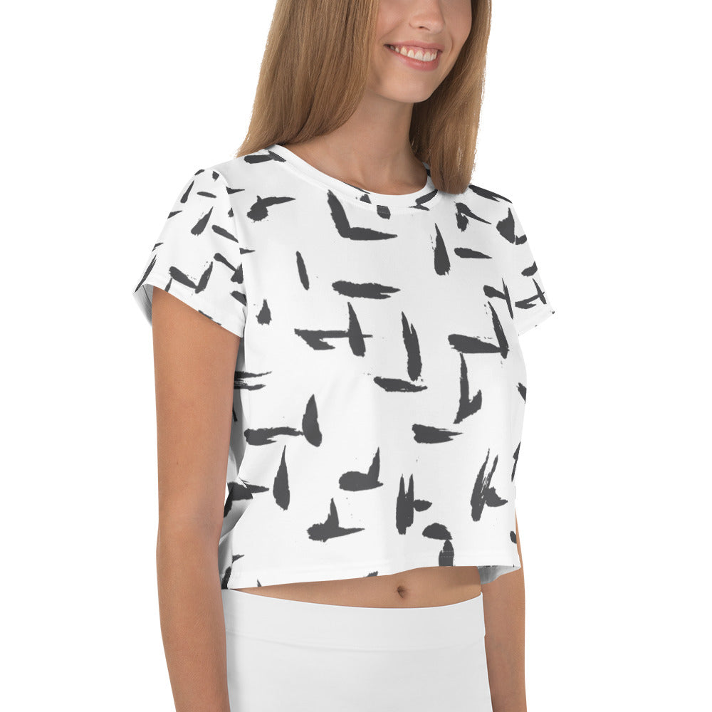 Black & White Inky Abstract  Print Crop Tee
