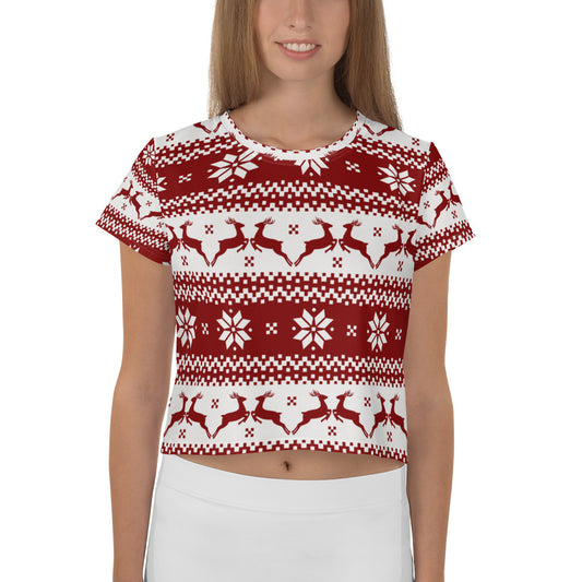 Woman's Snowflake Graphic Printed Crop Tee