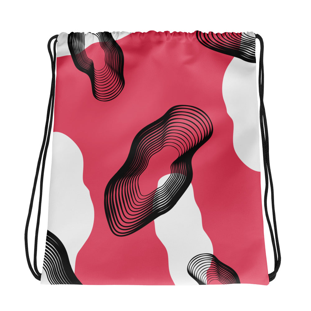 Red, White and Black Camo Drawstring Bag