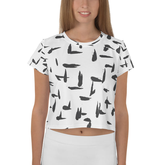 Black & White Inky Abstract  Print Crop Tee