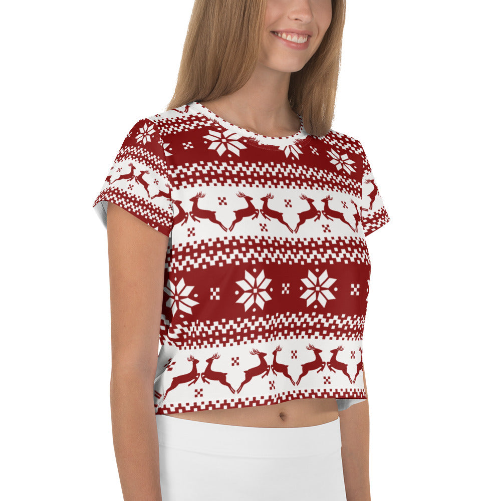 Woman's Snowflake Graphic Printed Crop Tee