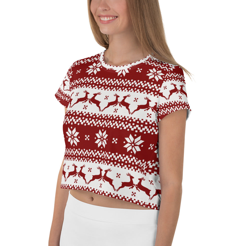 Woman's Snowflake Graphic Printed Crop Tee