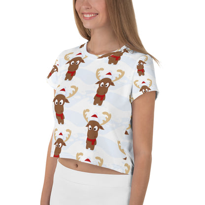 Little Reindeer Christmas Print Crop Tee