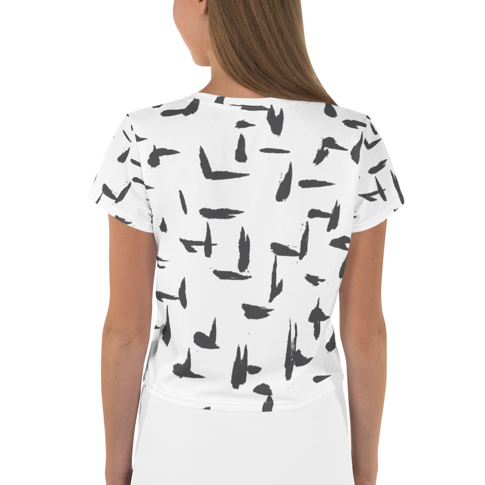 Black & White Inky Abstract  Print Crop Tee