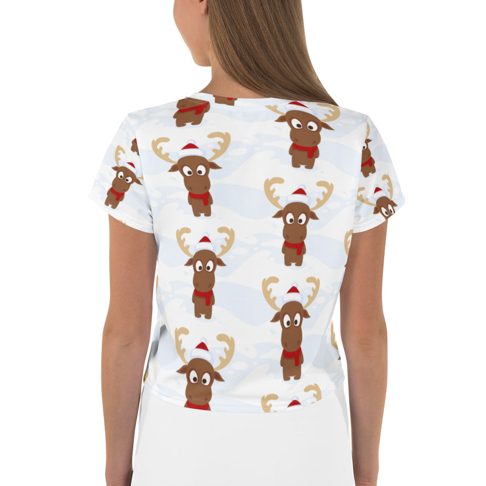 Little Reindeer Christmas Print Crop Tee