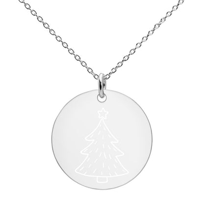 Christmas Tree Engraved Silver Disc Necklace