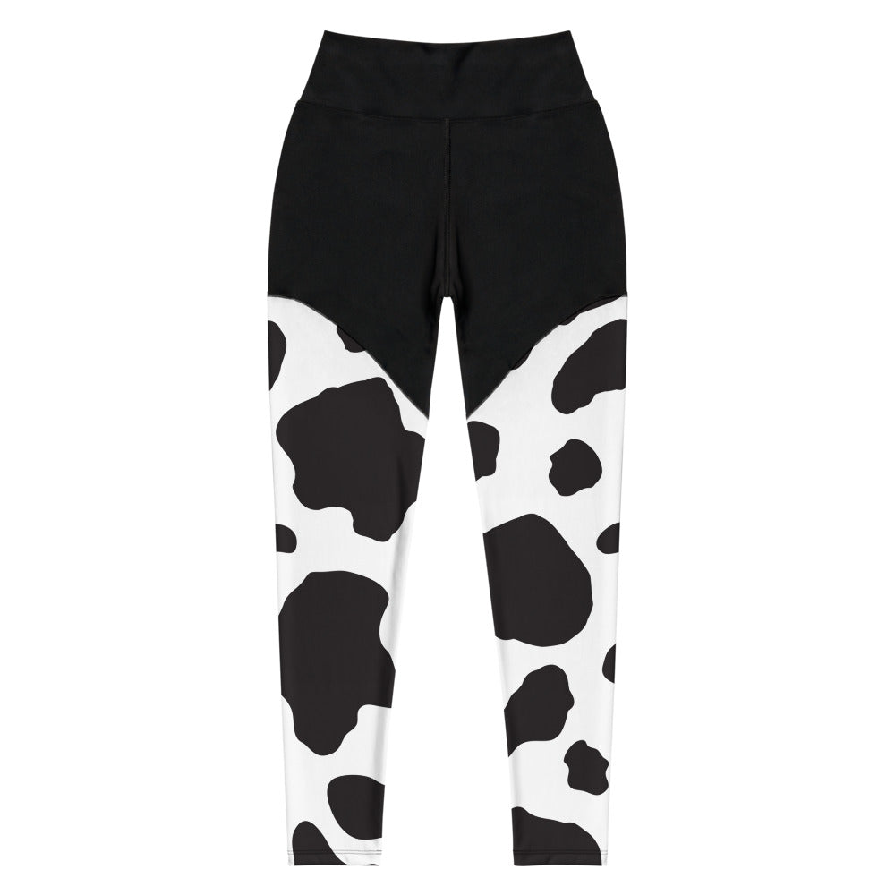 Blank and White Cow Pattern Sports Leggings - Slimming effect and a butt-lifting cut