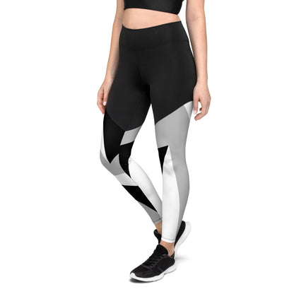 Angles Black, White and Grey Sports Leggings -Slimming effect and a butt-lifting cut
