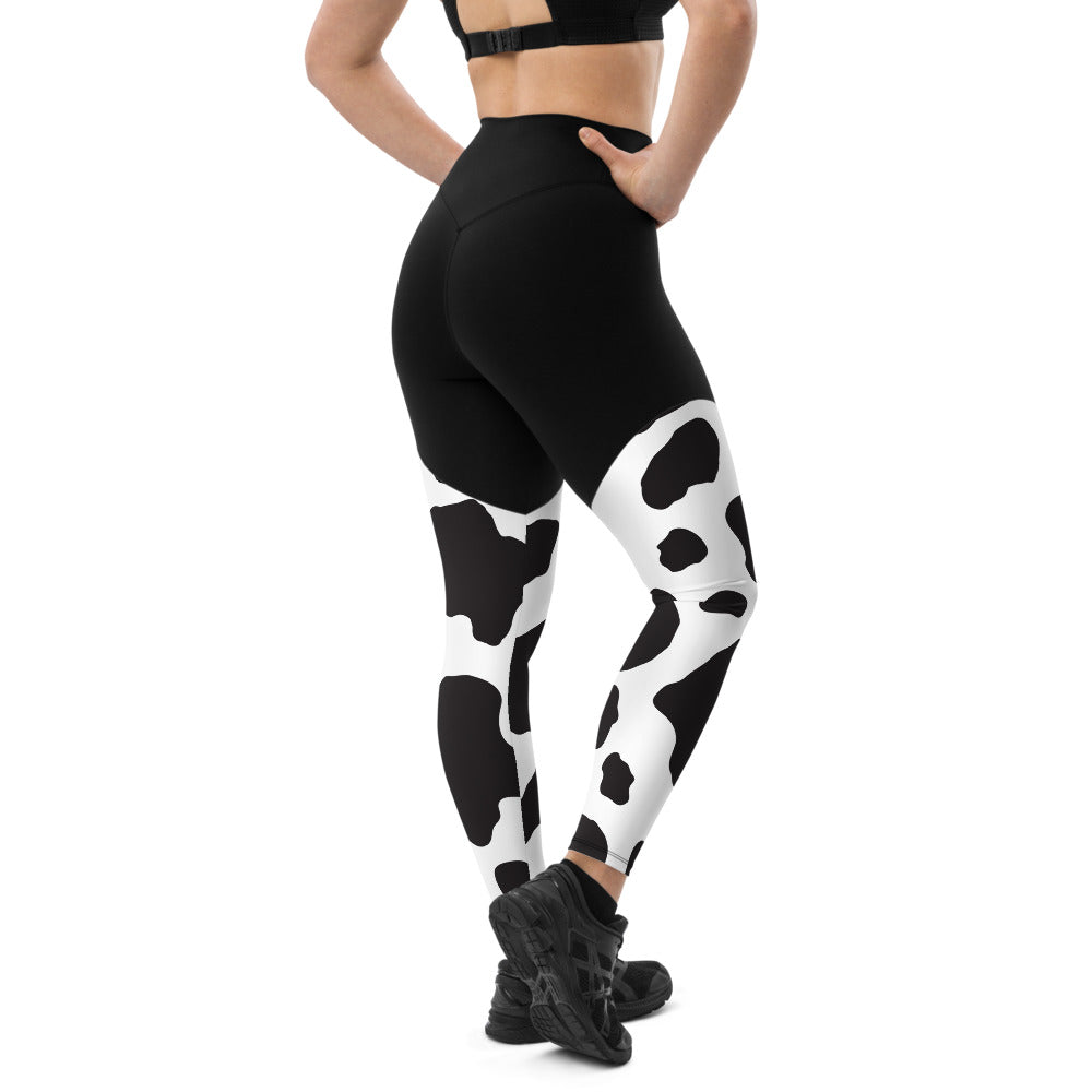 Blank and White Cow Pattern Sports Leggings - Slimming effect and a butt-lifting cut