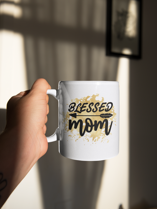 Blessed Mom White Glossy Ceramic Mug, Mother's Day Mug, Mothers Day gift