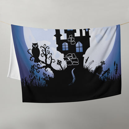 Blue Moon Haunted House Halloween Throw Blanket 50″ × 60″