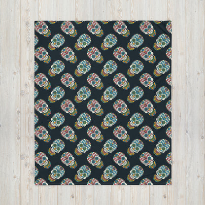 Sugar Skulls Throw Blanket - Navy 50″ × 60″ (127 × 153 cm)