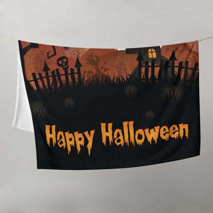 Happy Halloween Haunted House Throw Blanket 50″ × 60″