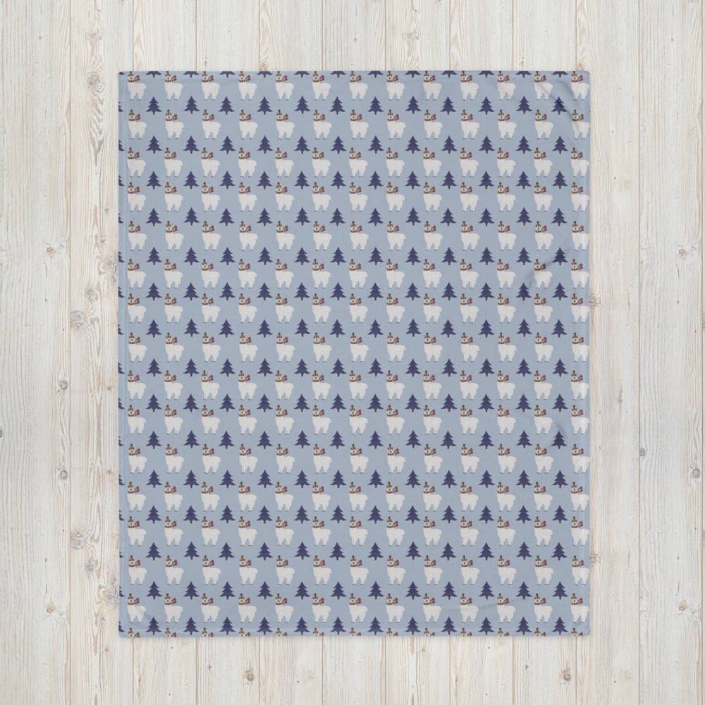Winter Llama Throw Blanket  50″ × 60″ (127 × 153 cm)