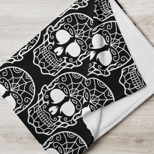 Blank and White Skulls Halloween Throw Blanket 50″ × 60″