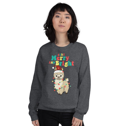 Stay Merry And Bright - Llama Meets Christmas Lights Sweatshirt