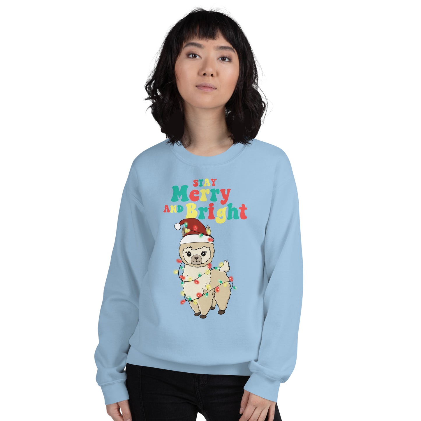 Stay Merry And Bright - Llama Meets Christmas Lights Sweatshirt