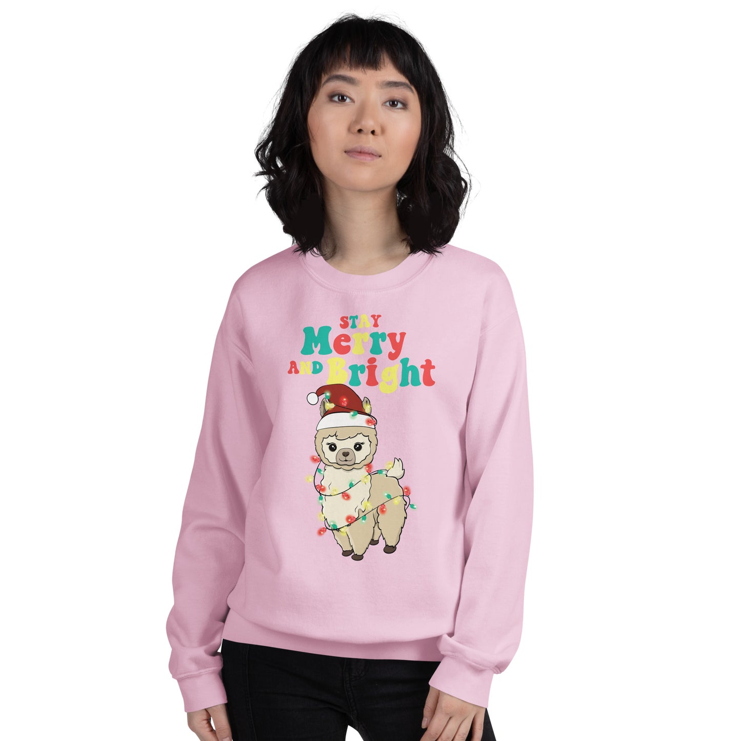 Stay Merry And Bright - Llama Meets Christmas Lights Sweatshirt