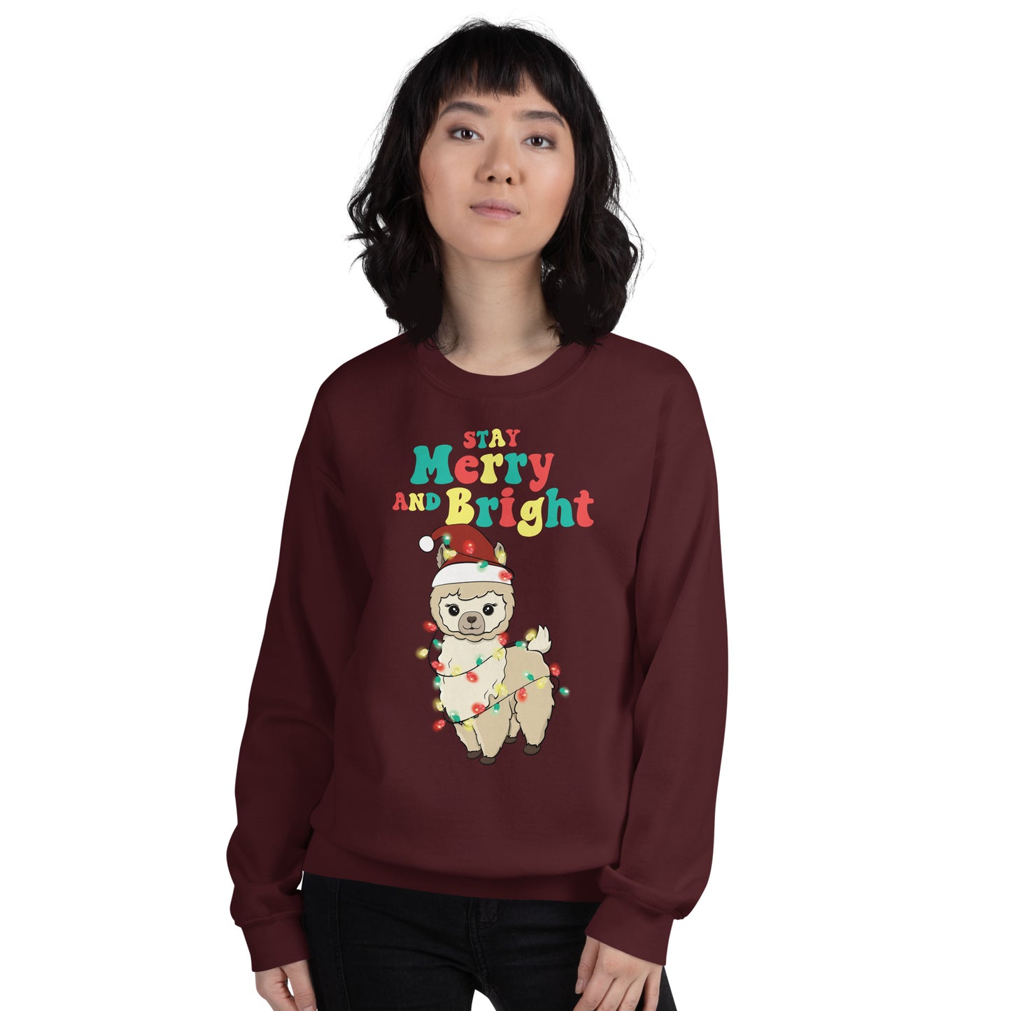 Stay Merry And Bright - Llama Meets Christmas Lights Sweatshirt