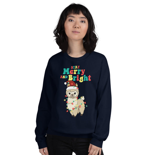 Stay Merry And Bright - Llama Meets Christmas Lights Sweatshirt