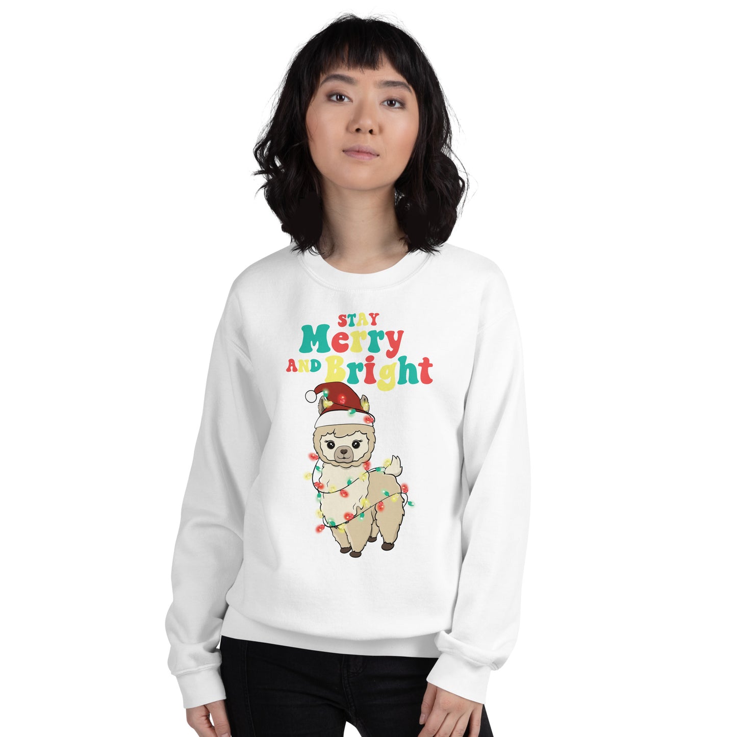 Stay Merry And Bright - Llama Meets Christmas Lights Sweatshirt