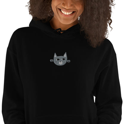 Cute Grey Cat Hoodie - Embroidered