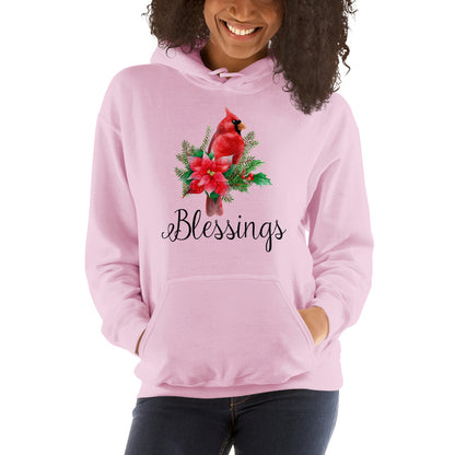 Cardinal Blessings With Poinsettia Christmas Women's Hoodie