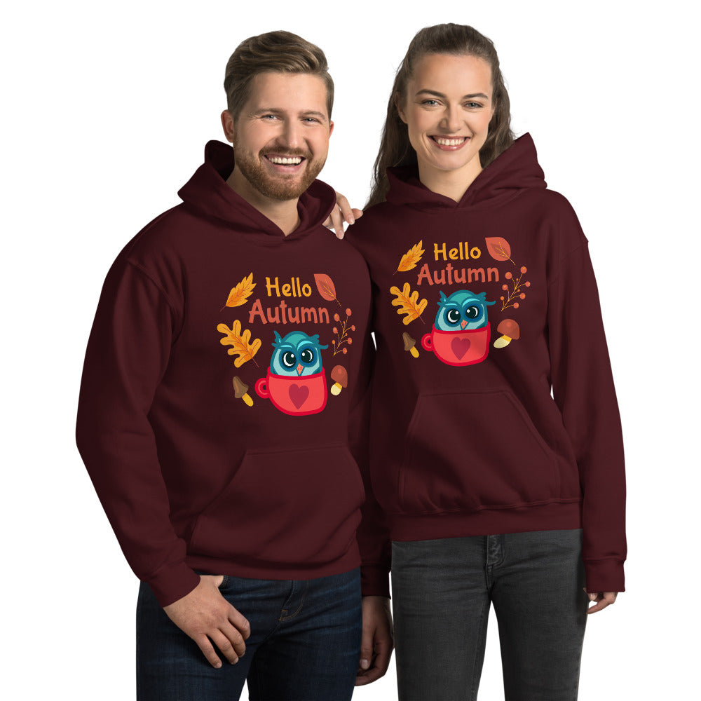 Hello Autumn, Cute Owl Unisex Hoodie