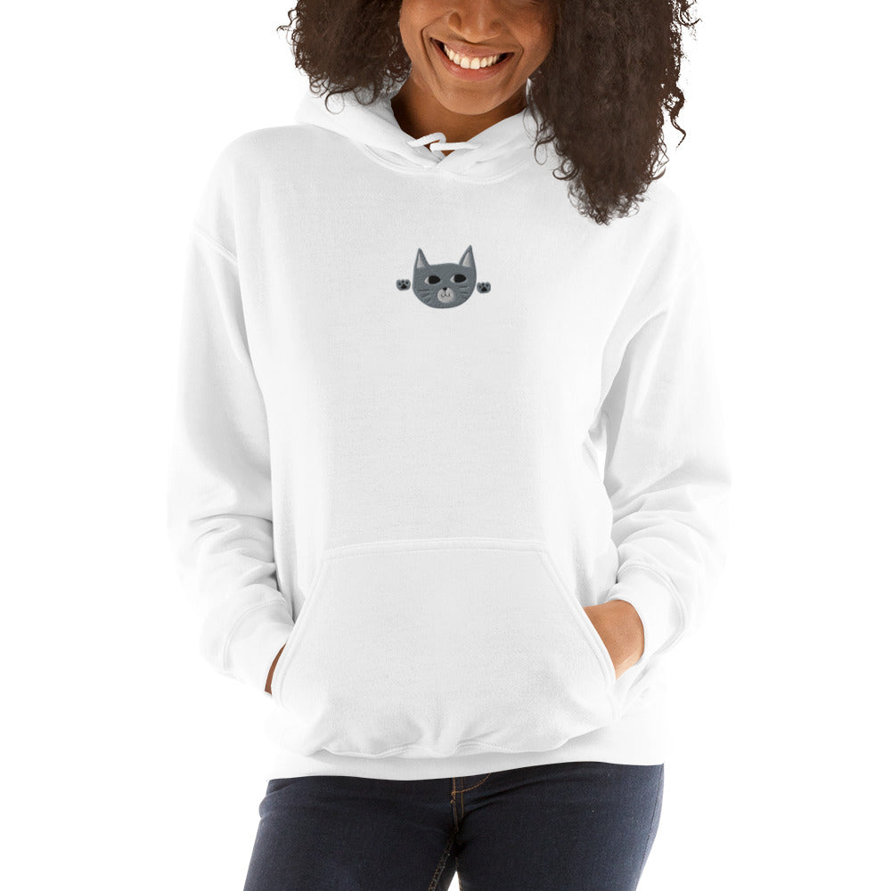 Cute Grey Cat Hoodie - Embroidered