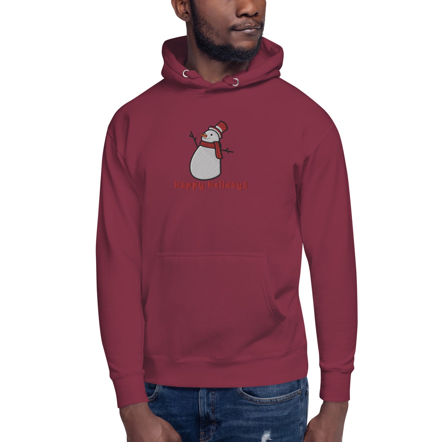 Snowman Happy Holidays  Embroidered Unisex Hoodie