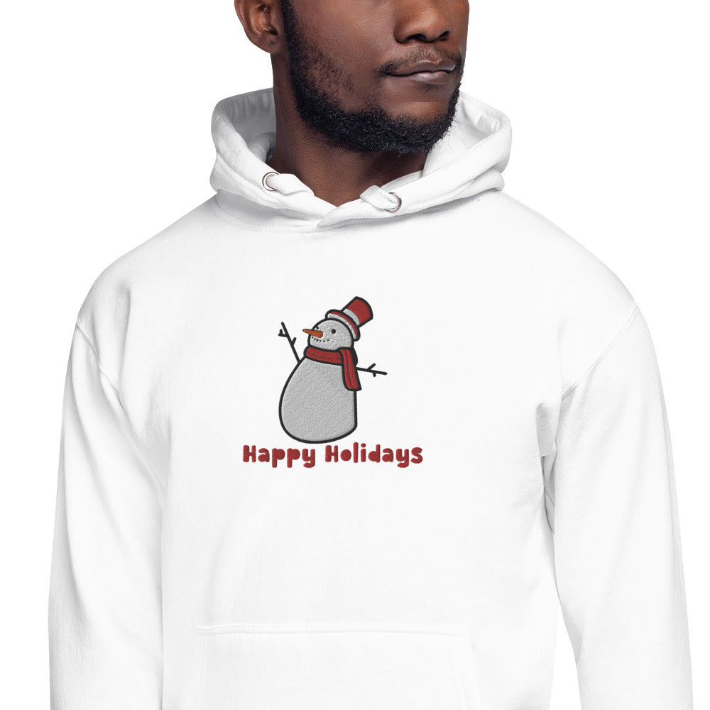 Snowman Happy Holidays  Embroidered Unisex Hoodie