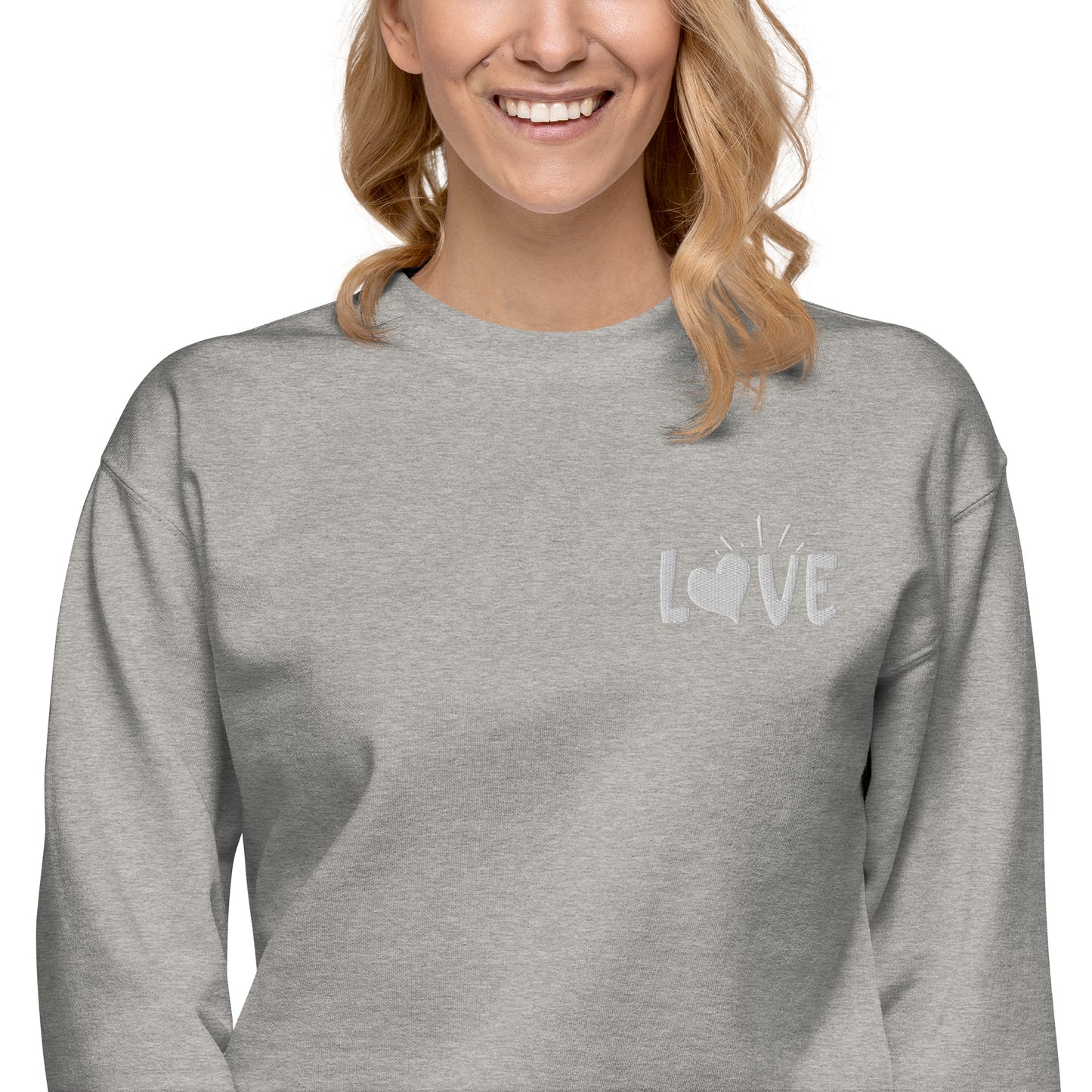 Love Embroidered White Unisex Premium Sweatshirt